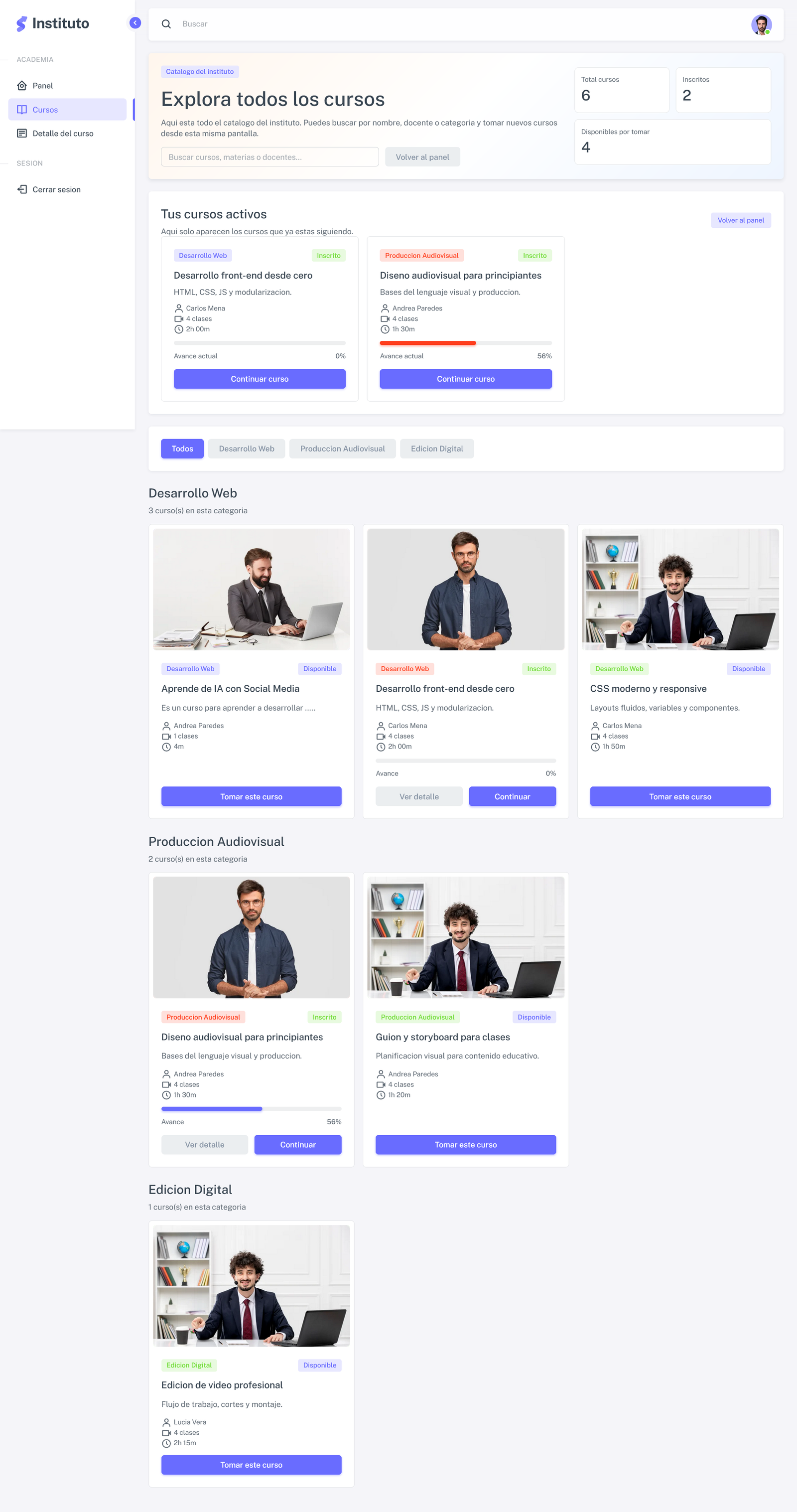 Portal de cursos para instituto (demo)